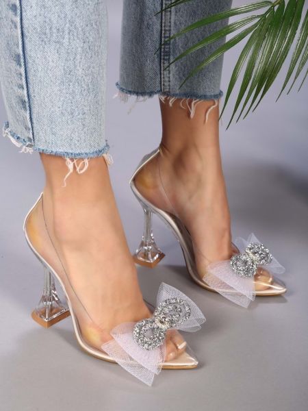 Прозрачни ниски обувки с панделка с ток Shoeberry бяло