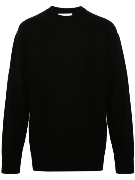 Vlněný dlouhý svetr s kulatým výstřihem Jil Sander černý
