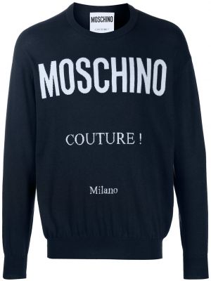 Пуловер с принт Moschino синьо