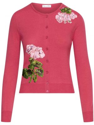Cardigan de lână cu model floral Oscar De La Renta roz
