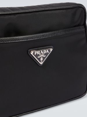 Νάιλον δερμάτινη τσάντα χιαστί Prada μαύρο