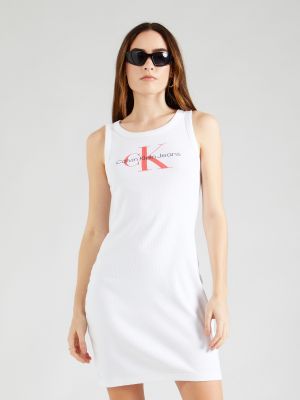 Дънкова рокля slim Calvin Klein Jeans бяло