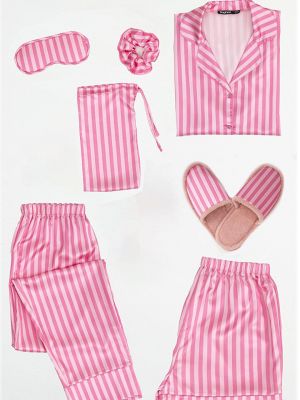 Атласная пижама в полоску For You Moda розовая