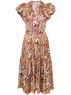 Копринена рокля на цветя с принт Ulla Johnson виолетово