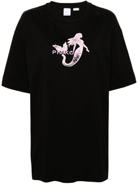 Raštuotas medvilninis marškinėliai Pinko juoda