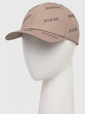 Памучна шапка с козирки с апликация Guess кафяво
