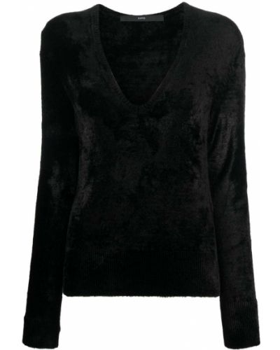 Žametni pulover iz rebrastega žameta z v-izrezom Sapio črna