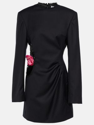Украшенное шерстяное мини-платье в полоску ACNE STUDIOS, черный