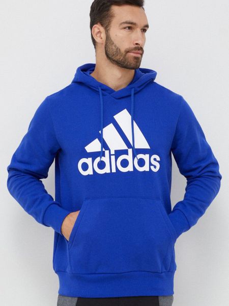 Суичър с качулка с принт Adidas синьо
