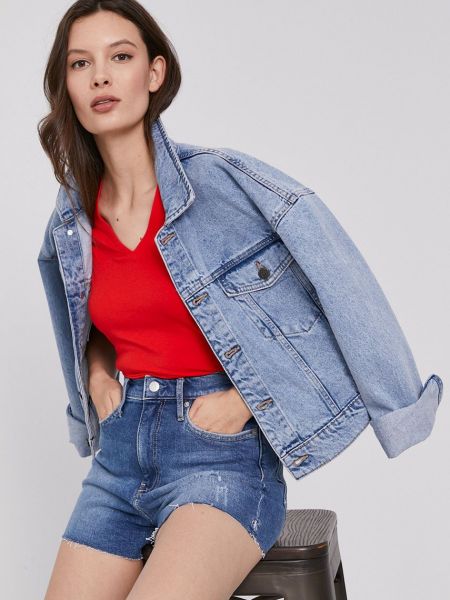 Calvin Klein Jeans farmer rövidnadrág női, kék, sima, magas derekú