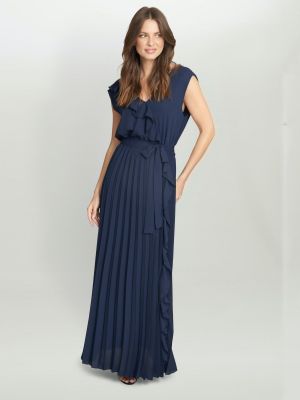 Плиссированное длинное платье Gina Bacconi синее