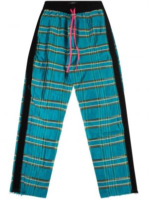 Kostkované hedvábné sportovní kalhoty s potiskem Amiri modré