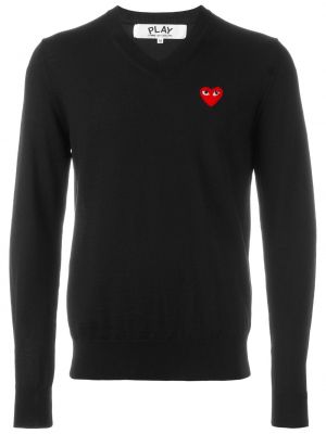 Пуловер бродиран със сърца Comme Des Garçons Play черно