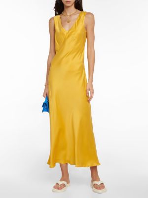 Jedwabna sukienka długa Asceno żółta