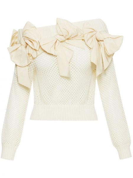 Пуловер с панделка Oscar De La Renta бяло