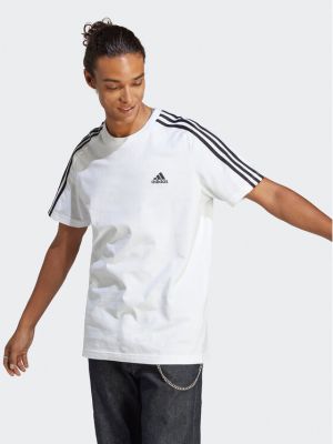 Tricou cu dungi din jerseu Adidas alb