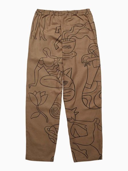 Jednobarevné bavlněné kalhoty By Parra hnědé