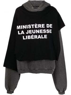 Kokvilnas kapučdžemperis ar apdruku Liberal Youth Ministry melns