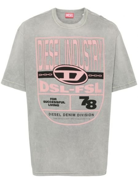 Памучна тениска с принт Diesel сиво