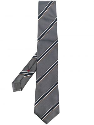 Pruhovaná saténová kravata s potiskem Brunello Cucinelli šedá
