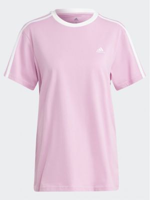 Voľné pruhované priliehavé tričko Adidas ružová