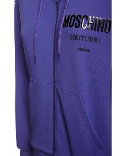Bavlněná mikina s kapucí na zip jersey Moschino fialová