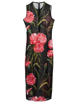 Midi obleka brez rokavov s cvetličnim vzorcem Dolce&gabbana črna