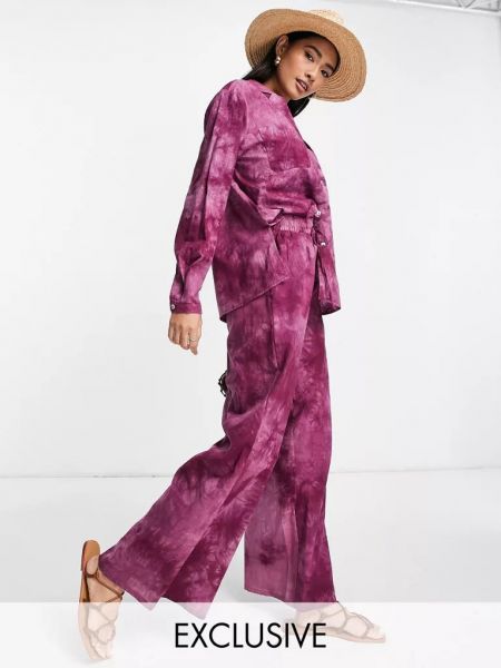 Пляжные брюки с принтом с эффектом тай-дай Fashion Union фиолетовые