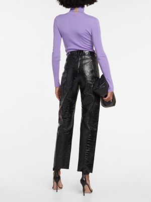 Kožené rovné kalhoty Victoria Beckham černé