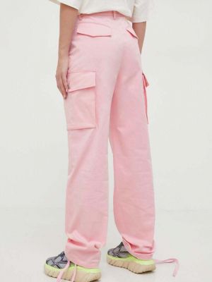 Jednobarevné kalhoty s vysokým pasem Moschino Jeans růžové