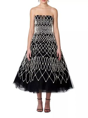 Коктейльное платье с вышивкой с жемчугом с бисером Carolina Herrera черное