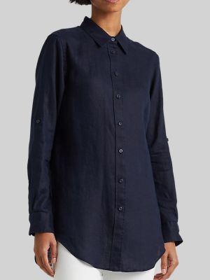 Льняная рубашка с длинным рукавом Lauren Ralph Lauren синяя
