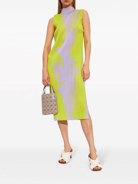 Plisované midi šaty s potiskem s abstraktním vzorem Pleats Please Issey Miyake zelené