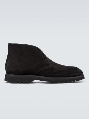 Čipkované semišové šnurovacie členkové topánky Tom Ford čierna