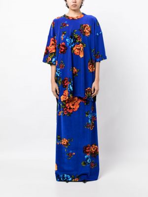 Aksamitna długa spódnica w kwiatki z nadrukiem Vetements niebieska