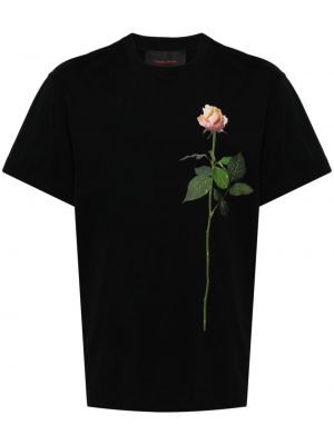 Květinové bavlněné tričko s potiskem Simone Rocha černé