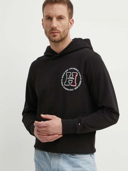 Pamučna hoodie s kapuljačom Tommy Hilfiger crna