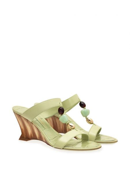Sandály s korálky na klínovém podpatku Ferragamo zelené