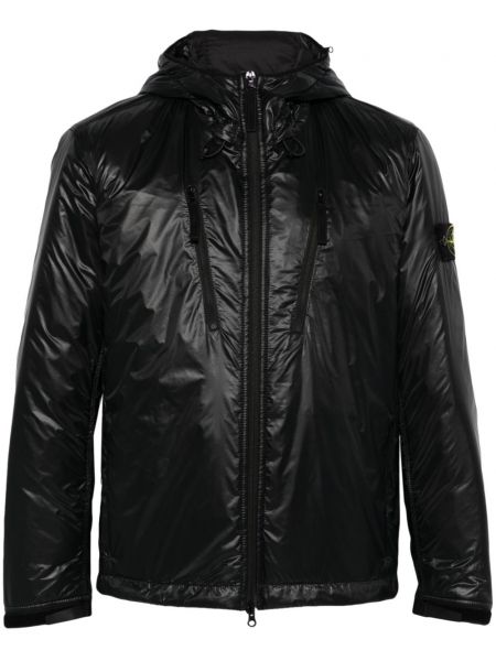 Kukuletalı uzun ceket Stone Island siyah