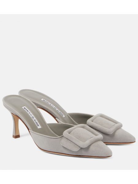 Mules de ante Manolo Blahnik gris