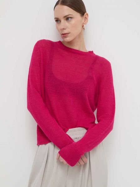 Laneni pulover Weekend Max Mara ružičasta