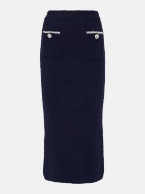 Falda midi de cintura baja de punto Self-portrait azul