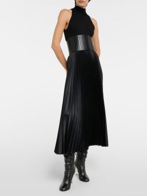 Plisovaná saténová midi sukňa Alaïa čierna