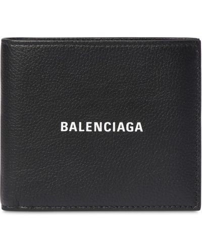 Černá kožená peněženka s potiskem Balenciaga