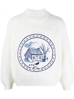 Плетен пуловер бродиран S.s.daley бяло