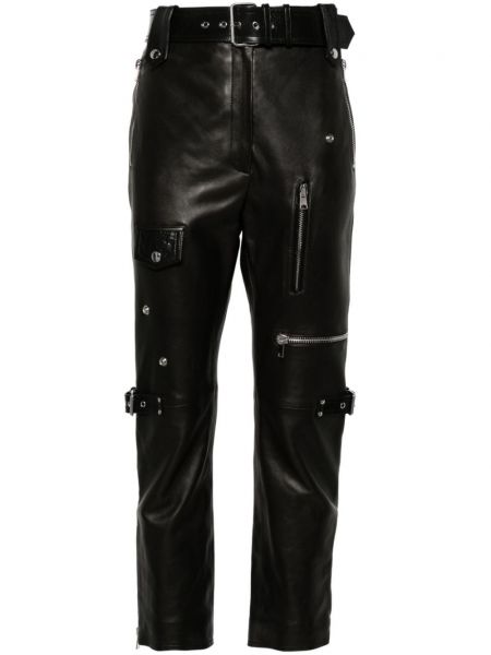 Pantalon taille haute en cuir Alexander Mcqueen Pre-owned noir