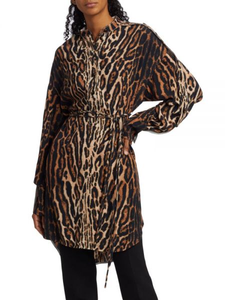 Коричневое леопардовое платье-рубашка с принтом Proenza Schouler