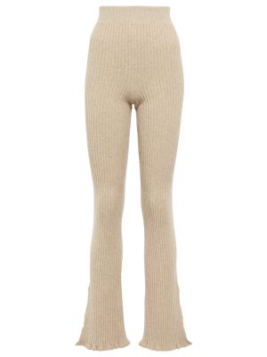 Béžové vlněné rovné kalhoty Victoria Beckham