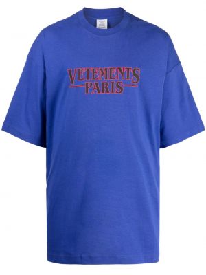 Medvilninis siuvinėtas marškinėliai Vetements mėlyna