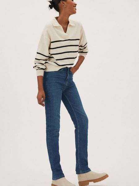 Прямые джинсы с высокой талией Marks & Spencer синие